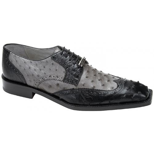 Belvedere "Valente" Black / Grey Genuine Ostrich Wing Tip Shoes